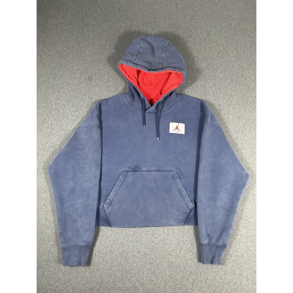 Jordan Flight Fleece Hoodie Men's Medium Blue Red Pullover Athletic Sweatshirt M
